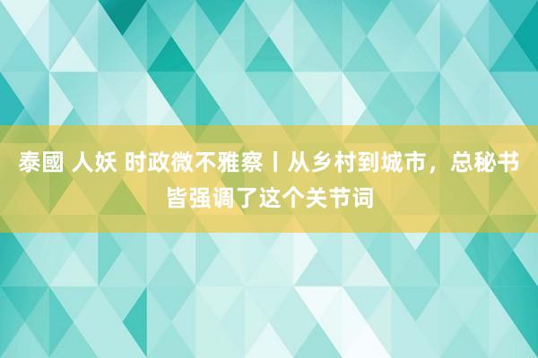 泰國 人妖 时政微不雅察丨从乡村到城市，总秘书皆强调了这个关节词